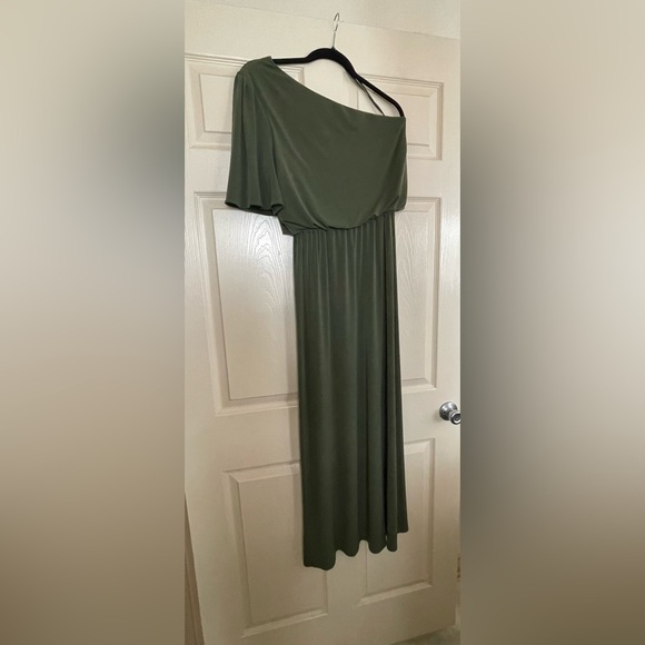 Elegant Olive Green Off-Shoulder Dress size M - Picture 4 of 5